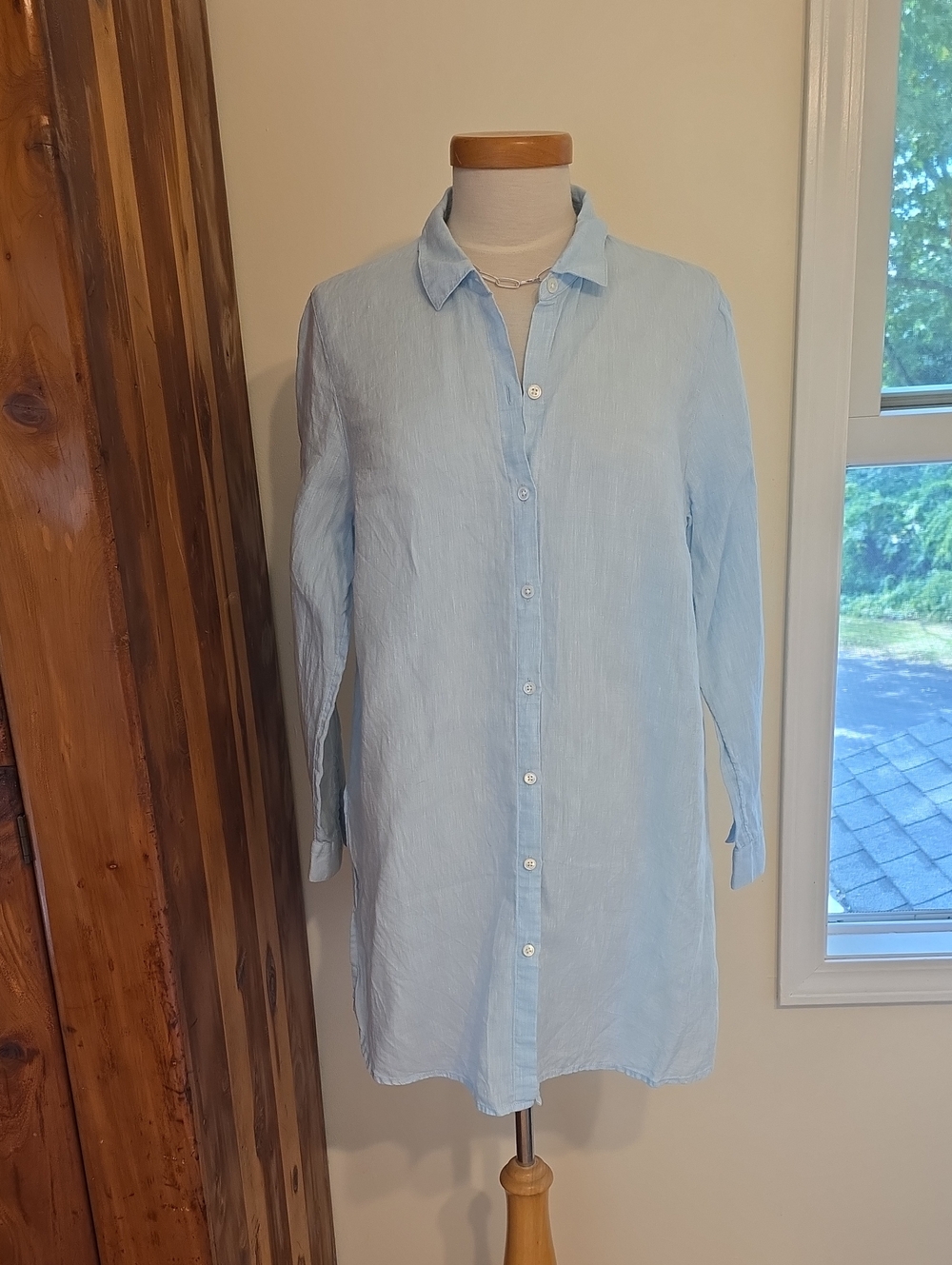 J. Jill Sky Linen Blue Longline Button-Down Shirt/coverup Sz PL